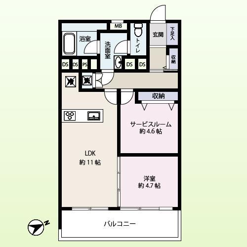 Floor plan. 1LDK+S, Price 25,800,000 yen, Footprint 54 sq m , Balcony area 9.22 sq m