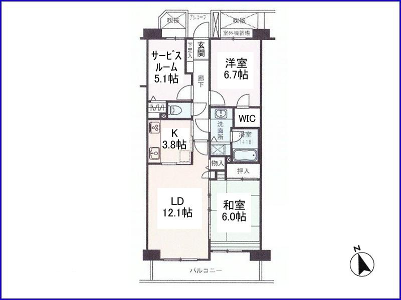 Floor plan. 2LDK + S (storeroom), Price 54,800,000 yen, Occupied area 77.63 sq m , Balcony area 8.98 sq m