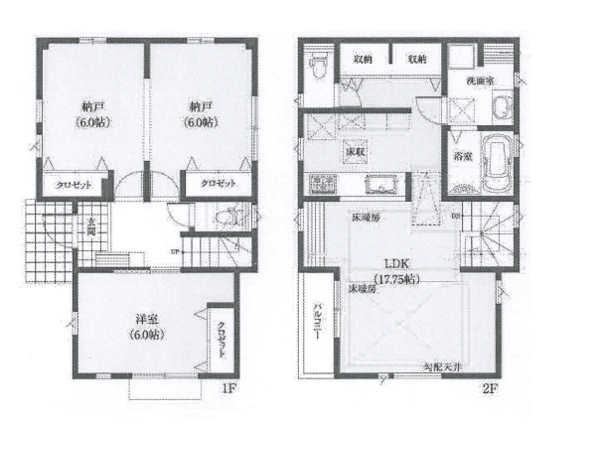 Floor plan. 59,800,000 yen, 1LDK + 2S (storeroom), Land area 94.39 sq m , Building area 85.09 sq m