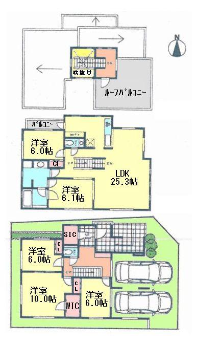 Compartment view + building plan example. Building plan example (B compartment totaling 45.25 million yen) 5LDK, Land price 123 million yen, Land area 140.15 sq m , Building price 22,250,000 yen, Building area 140.09 sq m