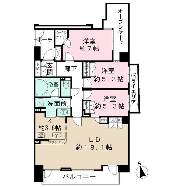 Floor plan. 3LDK, Price 47,800,000 yen, Occupied area 88.44 sq m , Is a floor plan with a design that can be summarized changes to the balcony area 7.97 sq m 4LDK.