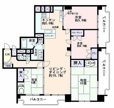 Floor plan. 4LDK, Price 68 million yen, Footprint 121.64 sq m , Balcony area 22.33 sq m