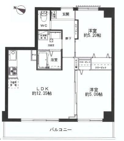 Floor plan. 2LDK, Price 36,900,000 yen, Occupied area 51.34 sq m , Balcony area 8.76 sq m Floor