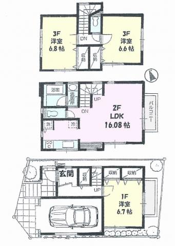 Floor plan. 58,800,000 yen, 3LDK, Land area 62.26 sq m , Building area 104.46 sq m