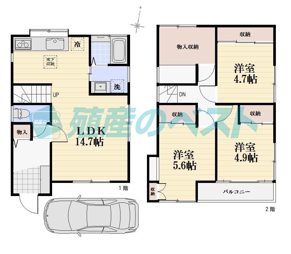 Floor plan. 49,800,000 yen, 3LDK + S (storeroom), Land area 77.12 sq m , Building area 76.92 sq m