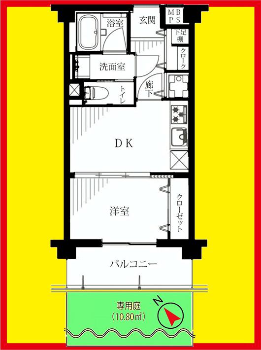 Floor plan. 1DK, Price 21,800,000 yen, Footprint 30 sq m , Balcony area 5.7 sq m