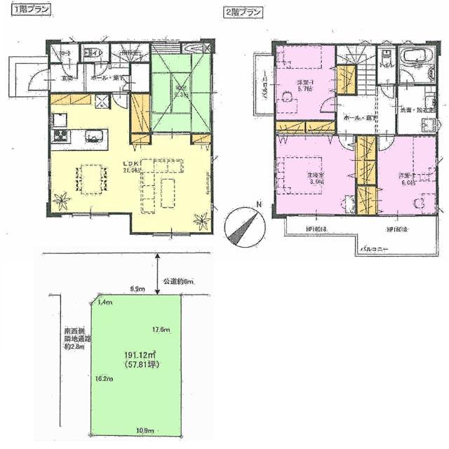 Compartment view + building plan example. Building plan example, Land price 100 million 33.9 million yen, Land area 191.12 sq m , Building price 26,250,000 yen, Building area 115.93 sq m
