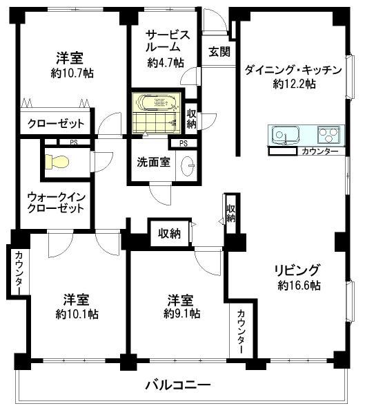 Floor plan. 3LDK+S, Price 40 million yen, The area occupied 136.4 sq m , Balcony area 12.19 sq m