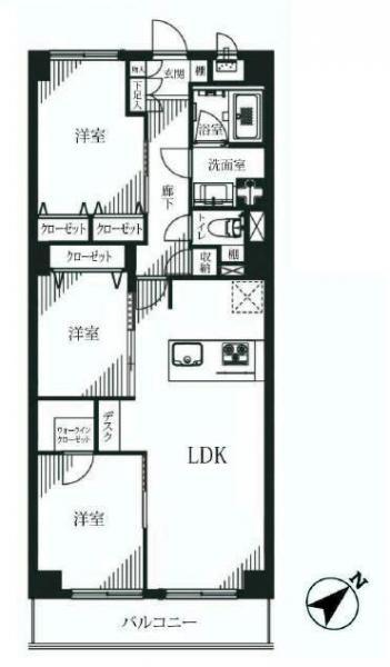 Floor plan. 3LDK, Price 49,800,000 yen, Occupied area 66.96 sq m , Balcony area 6.07 sq m