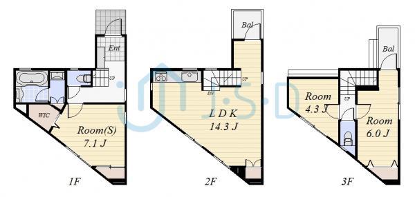 Floor plan. 45 million yen, 3LDK+2S, Land area 53.67 sq m , Building area 76.16 sq m