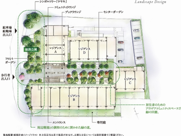 Composed of four residences in the center of the center Garden <Setagaya Chitosedai Garden & Residence> site layout drawing