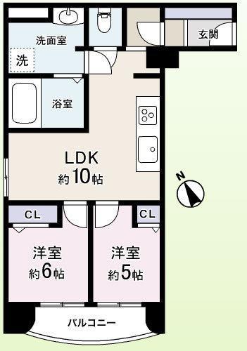 Floor plan. 2LDK, Price 29,800,000 yen, Occupied area 52.95 sq m , Balcony area 5.22 sq m