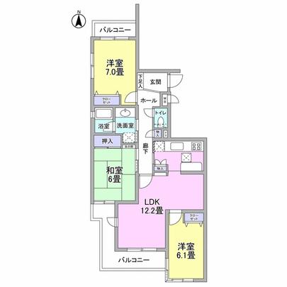 Floor plan. South ・ West ・ North 3 direction room.