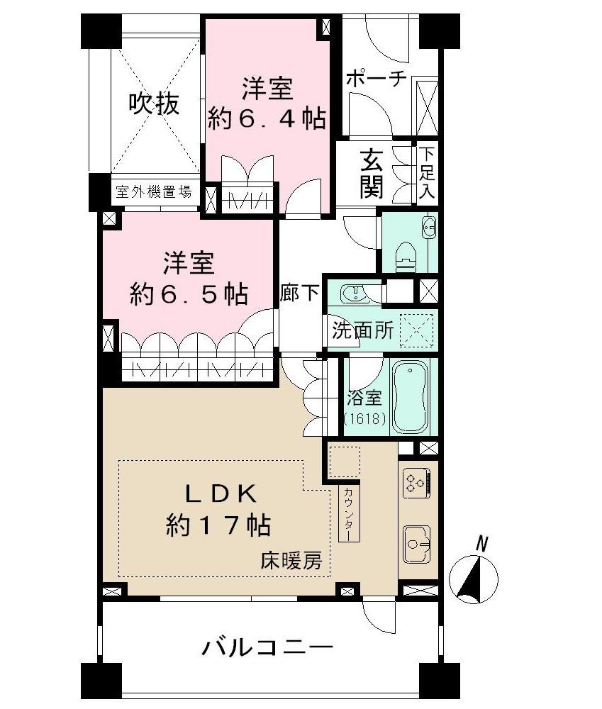 Floor plan. 2LDK, Price 72 million yen, Occupied area 70.35 sq m , Balcony area 14 sq m