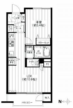 Floor plan. 1LDK, Price 21.9 million yen, Occupied area 38.43 sq m , Balcony area 3.98 sq m