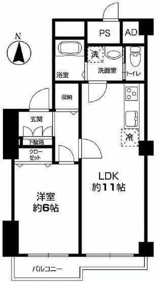 Floor plan. 1LDK, Price 21.9 million yen, Occupied area 43.32 sq m , Balcony area 3.83 sq m