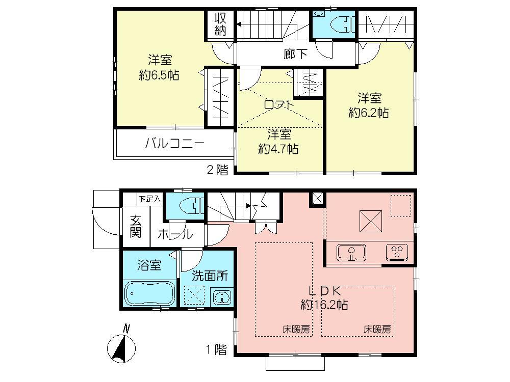 Floor plan. (1 Building), Price 61,800,000 yen, 3LDK, Land area 82 sq m , Building area 81.14 sq m
