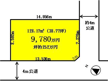 Compartment figure. Land price 97,800,000 yen, Land area 128.17 sq m