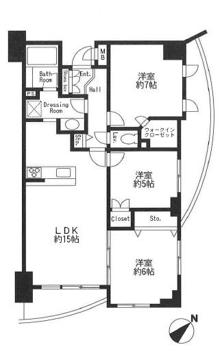 Floor plan. 3LDK, Price 47,800,000 yen, Occupied area 75.95 sq m , Balcony area 13.61 sq m