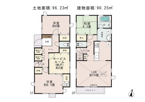 Floor plan. 59,800,000 yen, 4LDK, Land area 96.23 sq m , Building area 90.25 sq m