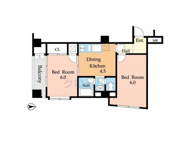 Floor plan. 2DK, Price 29,800,000 yen, Footprint 43.3 sq m , Balcony area 4.01 sq m