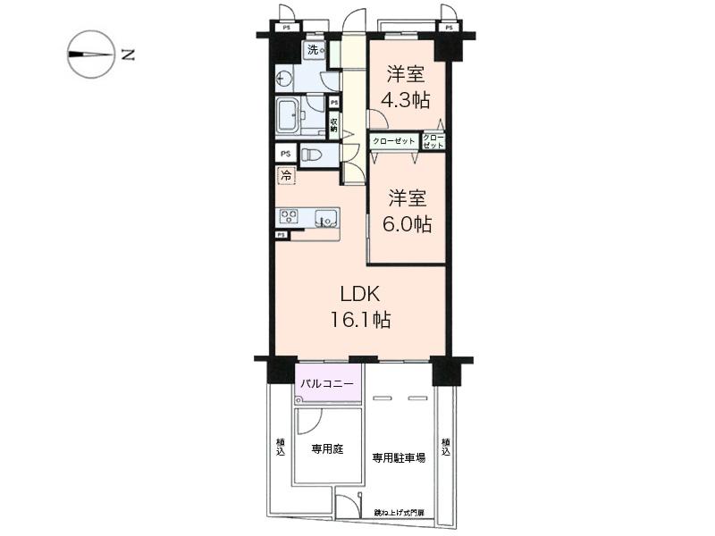 Floor plan. 2LDK, Price 33,800,000 yen, Occupied area 59.16 sq m , Floor plan of the balcony area 3.41 sq m 2LDK