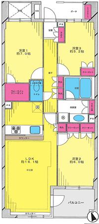 Floor plan. 3LDK + S (storeroom), Price 57,800,000 yen, Occupied area 78.42 sq m , Balcony area 6 sq m