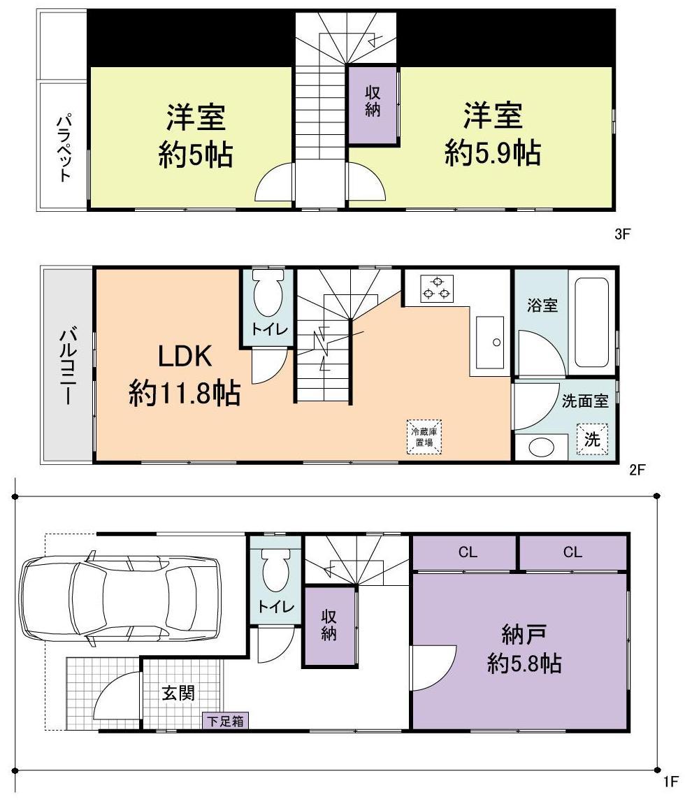 Building plan example (floor plan). Building plan example Building price 1,837.1 yen, Building area 82.15 sq m