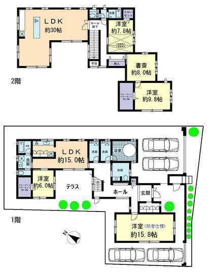 Floor plan. 150 million yen, 5LDK, Land area 321.05 sq m , Building area 246.41 sq m 1LDK + 3LDK + soundproof Rooms + P4 cars
