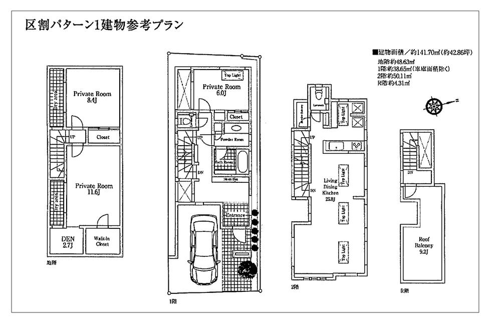 Other building plan example. Building plan example building area of ​​approximately 141.70 sq m