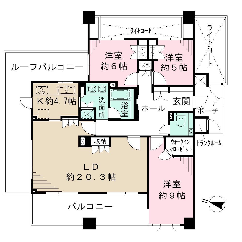 Floor plan. 3LDK, Price 84,800,000 yen, Footprint 106.54 sq m , Balcony area 15.76 sq m