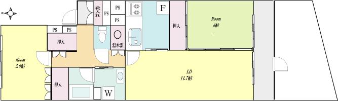 Floor plan. 2LDK, Price 39,800,000 yen, Occupied area 71.82 sq m , Balcony area 6.96 sq m