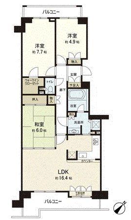 Floor plan. 3LDK, Price 47,800,000 yen, Occupied area 82.01 sq m , Balcony area 14.06 sq m