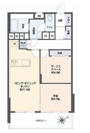 Floor plan. 1LDK+S, Price 25,800,000 yen, Footprint 54 sq m , Balcony area 9.22 sq m