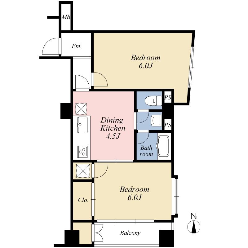 Floor plan. 2DK, Price 26,800,000 yen, Footprint 43.3 sq m , Balcony area 4.01 sq m