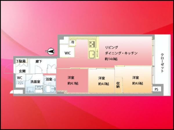 Floor plan. 3LDK, Price 31,990,000 yen, Occupied area 65.86 sq m , Balcony area 7.42 sq m