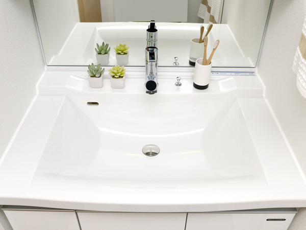 Bathing-wash room.  [Bowl-integrated countertop] Functional and stylish bowl-integrated countertop.