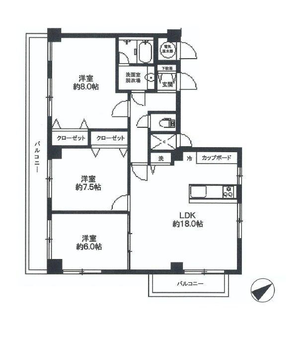 Floor plan. 3LDK, Price 44,800,000 yen, Footprint 78.2 sq m , Balcony area 14.45 sq m