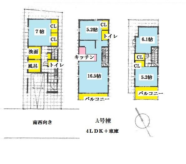 Building plan example (floor plan). Building plan example (A Building) 4LDK, Land price 47,300,000 yen, Land area 70.12 sq m , Building price 17.5 million yen, Building area 102.27 sq m