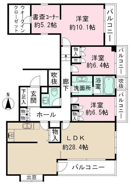 Floor plan. 3LDK + S (storeroom), Price 74,800,000 yen, The area occupied 134.9 sq m , Balcony area 21.13 sq m
