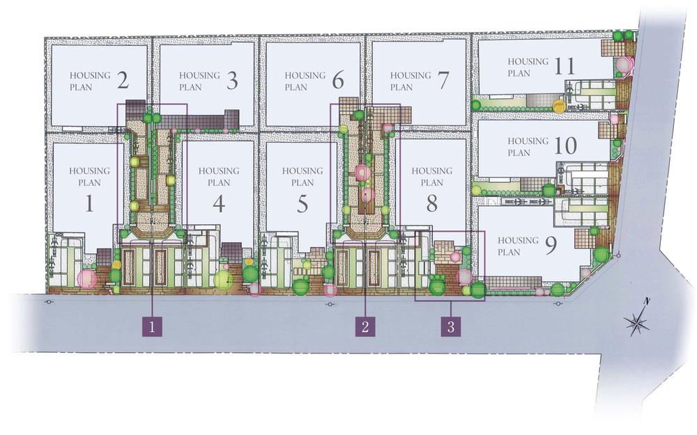 Other. Planning areas, Corner lot facing the south and east of the road. So as to surround the 11 House of town, By applying a British stone paving and colorful planting, To form a beautiful cityscape with a sense of unity. Further approach, It creates a space in which color is natural. 