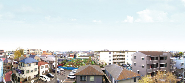 Surrounding environment. Comfortable Setagaya of nestling in the heart of Tokyo. By all houses facing south, Sunlight ・ You can overlook the open-minded view that ventilation is plug. (View photo ※ Local 5 floor equivalent than the April 2013 shooting)