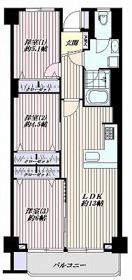 Floor plan. 3LDK, Price 42,800,000 yen, Occupied area 65.85 sq m , Balcony area 5.64 sq m