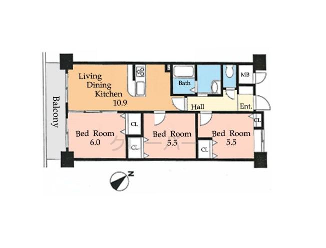 Floor plan. 3LDK, Price 33,980,000 yen, Footprint 59.2 sq m , Balcony area 7.11 sq m