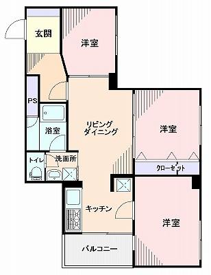 Floor plan. 3LDK, Price 24,800,000 yen, Occupied area 64.98 sq m , Balcony area 8.04 sq m