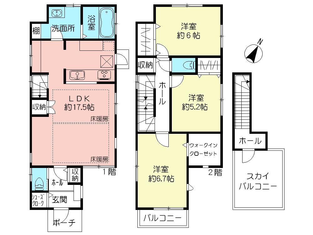 Floor plan. (Building 2), Price 49,800,000 yen, 3LDK, Land area 100.95 sq m , Building area 93.76 sq m