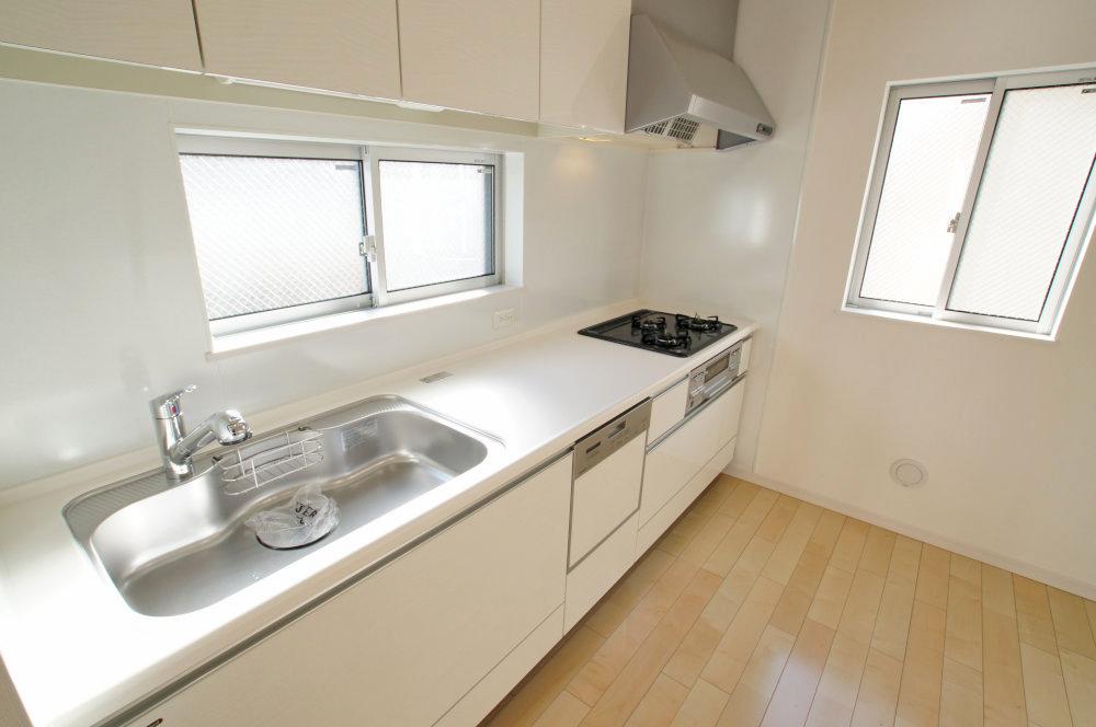 Kitchen. Stylish system kitchen with a dishwasher