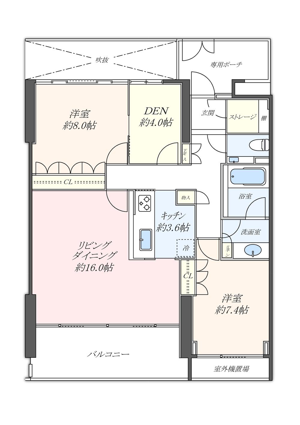 Floor plan. 2LDK + S (storeroom), Price 69,800,000 yen, Occupied area 88.41 sq m , Balcony area 11.05 sq m
