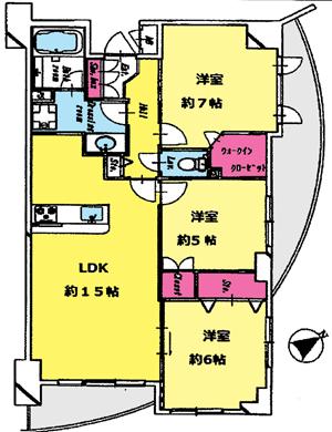 Floor plan. 3LDK, Price 47,800,000 yen, Occupied area 75.95 sq m , Balcony area 14 sq m