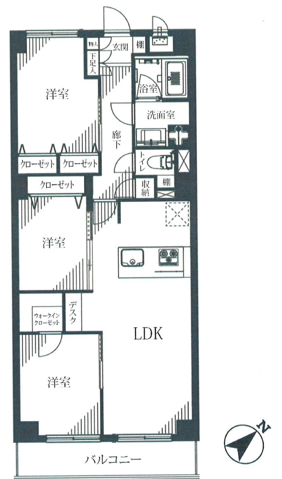 Floor plan. 3LDK, Price 49,800,000 yen, Occupied area 66.96 sq m , Balcony area is 6.07 sq m new interior renovated apartment.